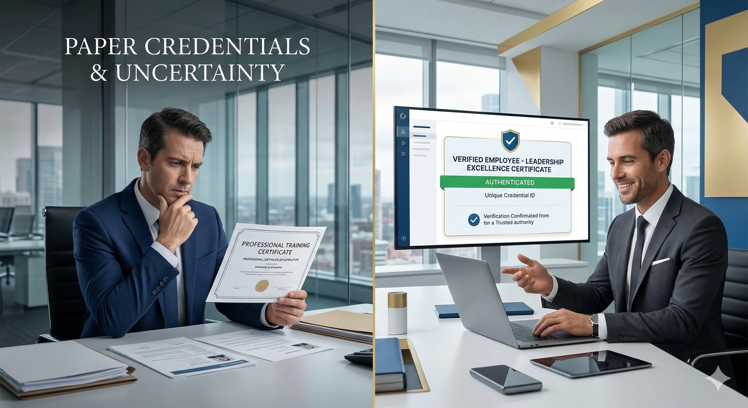 Comparison between unverified paper certificates and secure digital credentials